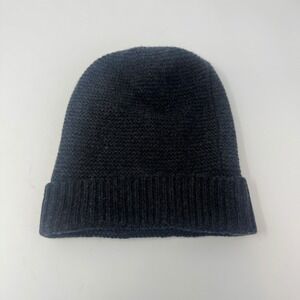 N.Peal London Organic Cashmere Beanie Hat Mens OS Black Preowned Cuffed Cozy